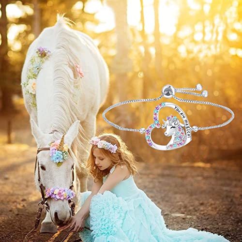 Magical Unicorn Bracelet for Girls Crystal Heart Pendant Bracelet Unicorn Jewelry Gifts for Girls Birthday christmas3