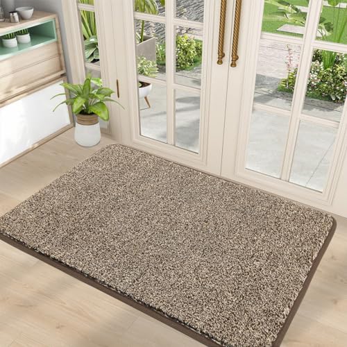 Pauwer Schmutzfänger Saugfähige Fußmatte Türvorleger Waschbare rutschfeste Eingangsmatte Sauberlaufmatte Flur Teppich Schmutzfangmatte Türmatte Innen und Außen (45X70cm, Khaki)