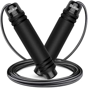 Blukar Corde à Sauter, Speed Jump Rope Réglable pour Hommes & Femmes , Roulements à Billes en Acier, Poignées Antidérapantes en Mousse, Câble en Acier pour Fitness, Crossfit, Sport, Boxe, GYM