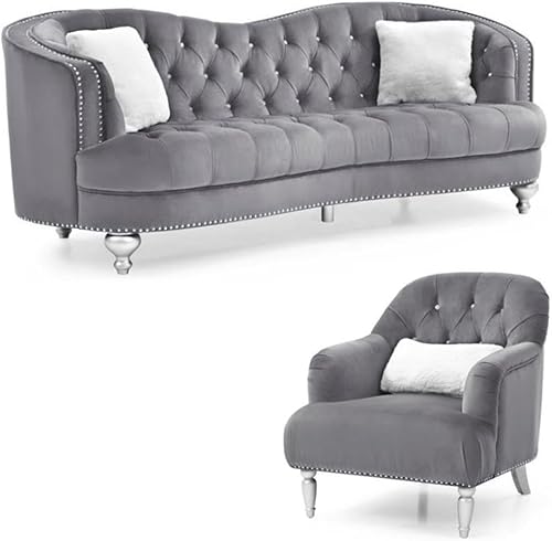 Home Square Juego de muebles de 2 piezas con silla de terciopelo y sofá en gris