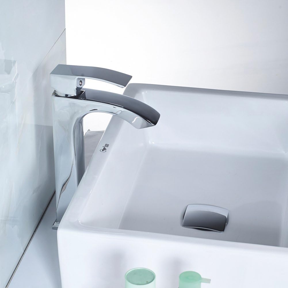 Square pop up drain without overflow chrome for risen bathroom vessel sink universal push button drain non-overflow match with rectanglar faucets