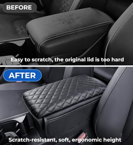 Image of Center Console Cover for KIA Sportage 2026 2025 2024 2023, 1.2-Inch Thick PU Leather Middle Armrest Cushion Protector Pad with 2 Side Pockets for 2023-2026 Sportage, Black