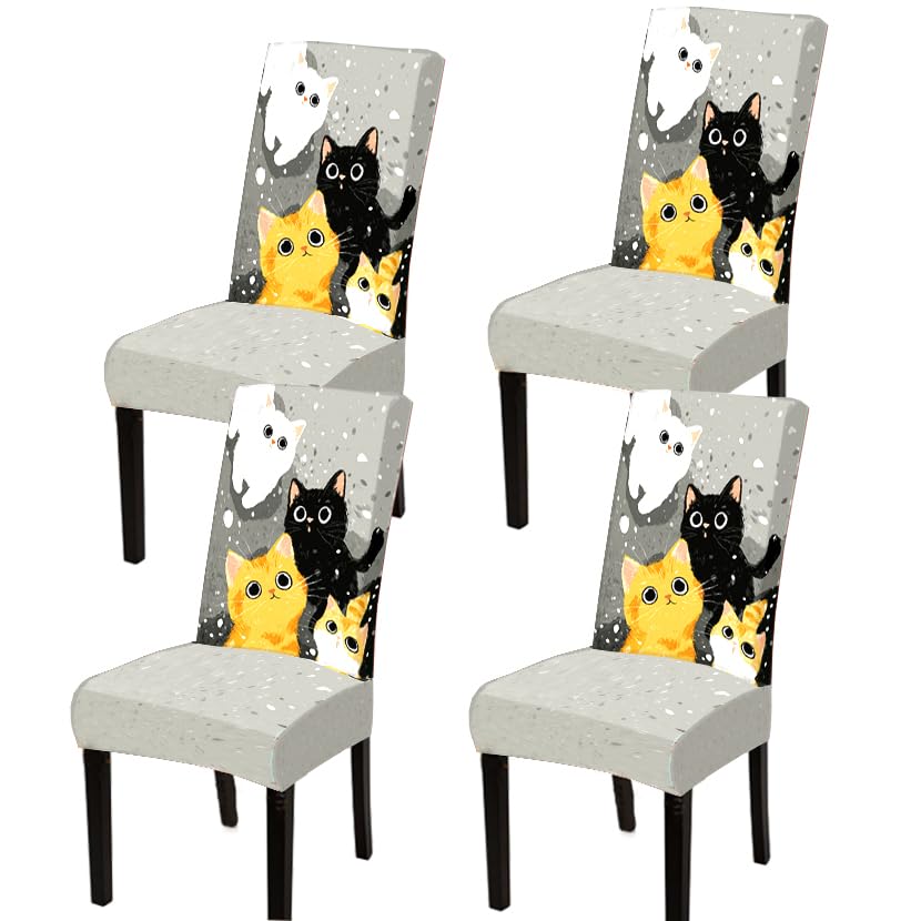 Image of Cute Cat Kitten Dining Chair Covers Set of 4, Stretch Slipcover