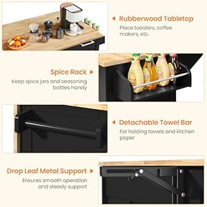 Yaheetech Kitchen Island Cart with Drop-Leaf Countertop, Rolling Kitchen Island Breakfast Bar Table on Wheels with Storage Cabinet & 3 Drawers & Spice Rack for Dinning Room, 49 Inch Width, Black Yaheetech Kitchen Island Cart with Drop Leaf Countertop Rolling Kitchen Island Breakfast Bar Table on Wheels with Storage Cabinet 3 Drawers Spice Rack for Dinning Room 49 Inch Width Black