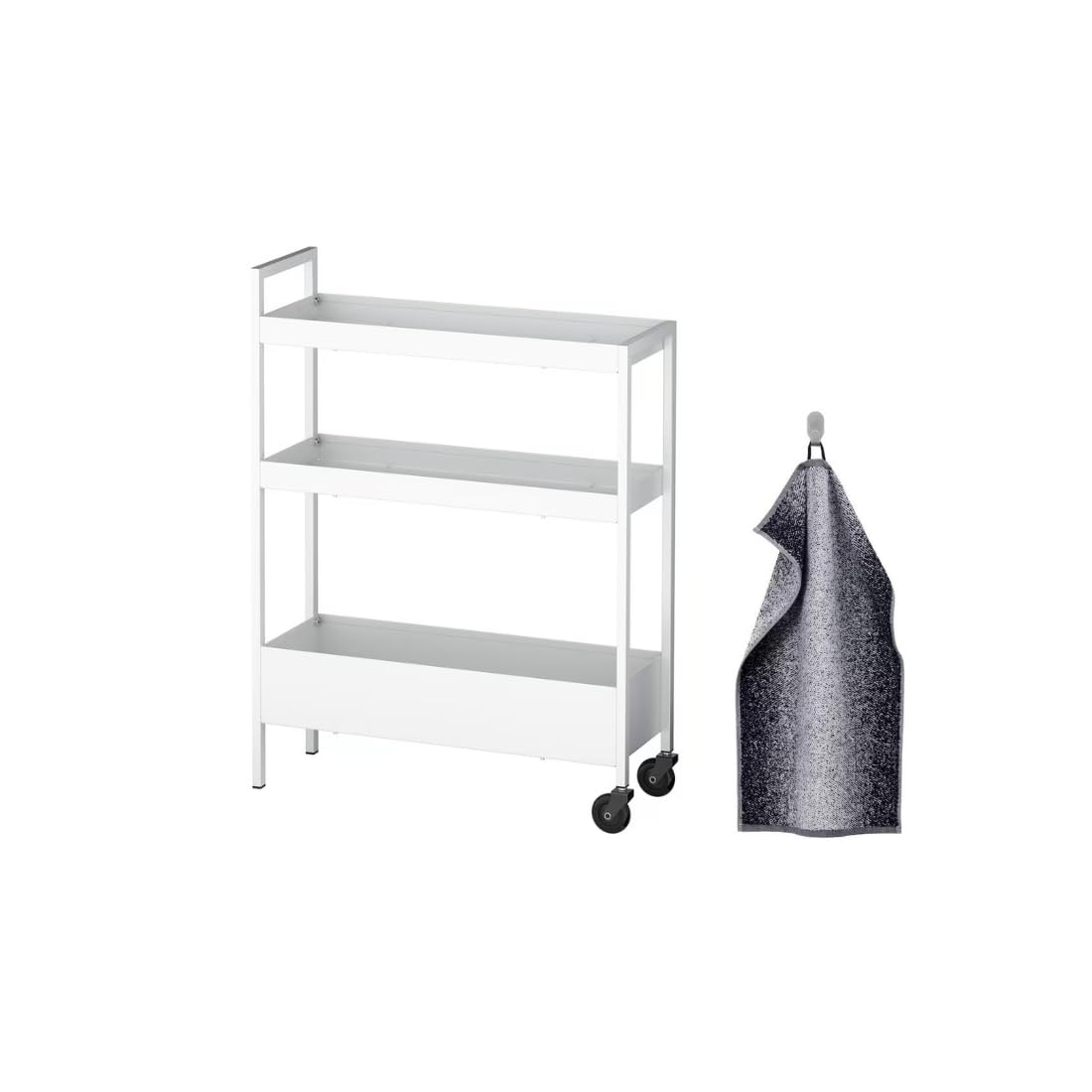 Ikea NISSAFORS Trolley 50.5x19x67 cm (19 7/8x7 1/2x26 3/8 ") with NYCKELN Hand Towel, White/Dark Blue, 40x70 cm-image-34