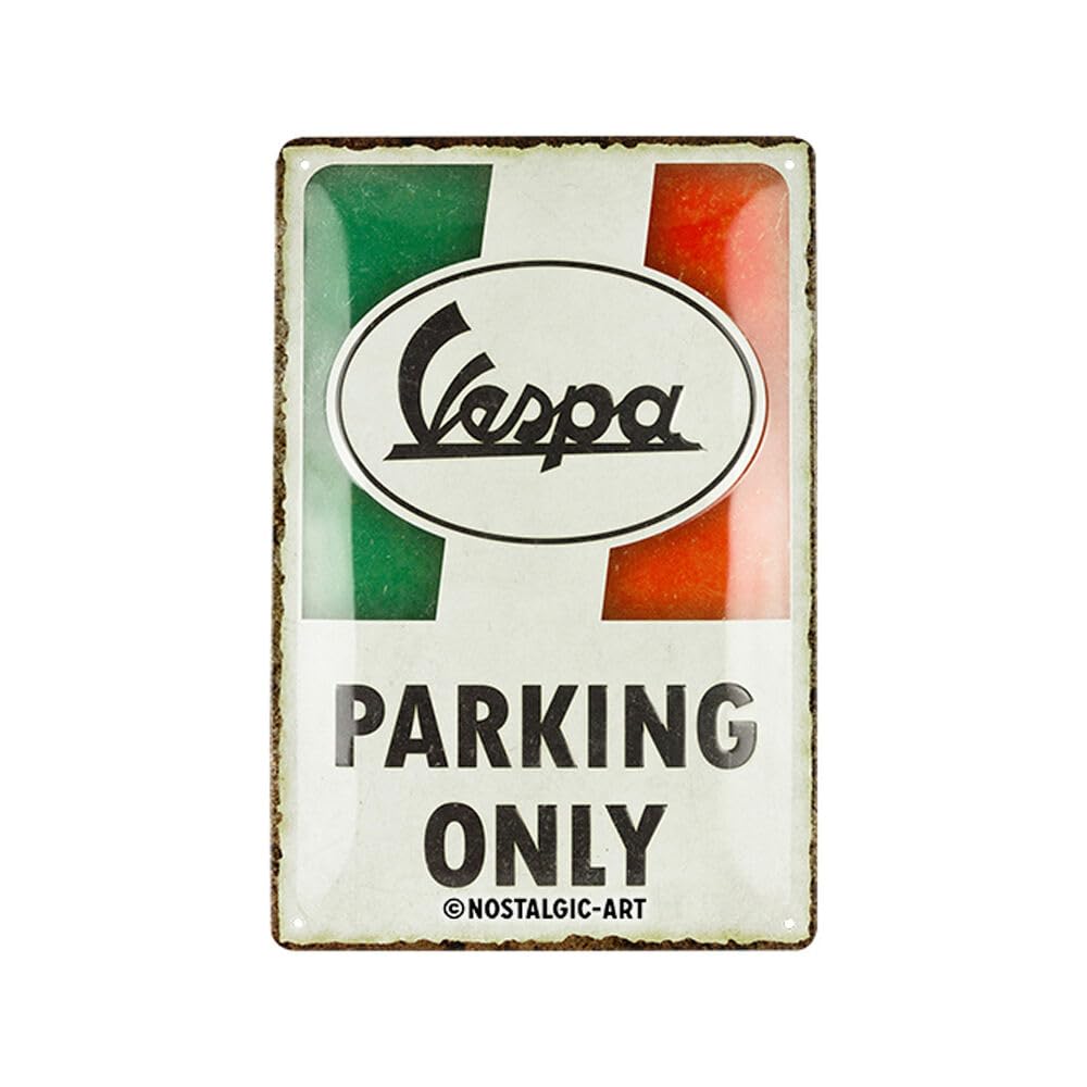 Nostalgic-Art Retro tin sign, 20 x 30 cm, Vespa – Parking Only Italian – Gift idea for scooter fans, Official License Product (OLP), made of metal, vintage design