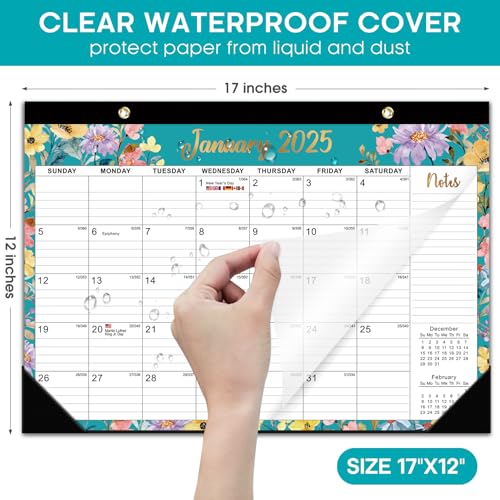 Image of Desk Calendar 2025, 18 Months Calendar Runs from January 2025 to June 2026 - Large 17 inch x 12 inch Desktop /Wall Monthly Calendar for Home School, or Office - 2025 New Edition, Floral Pattern