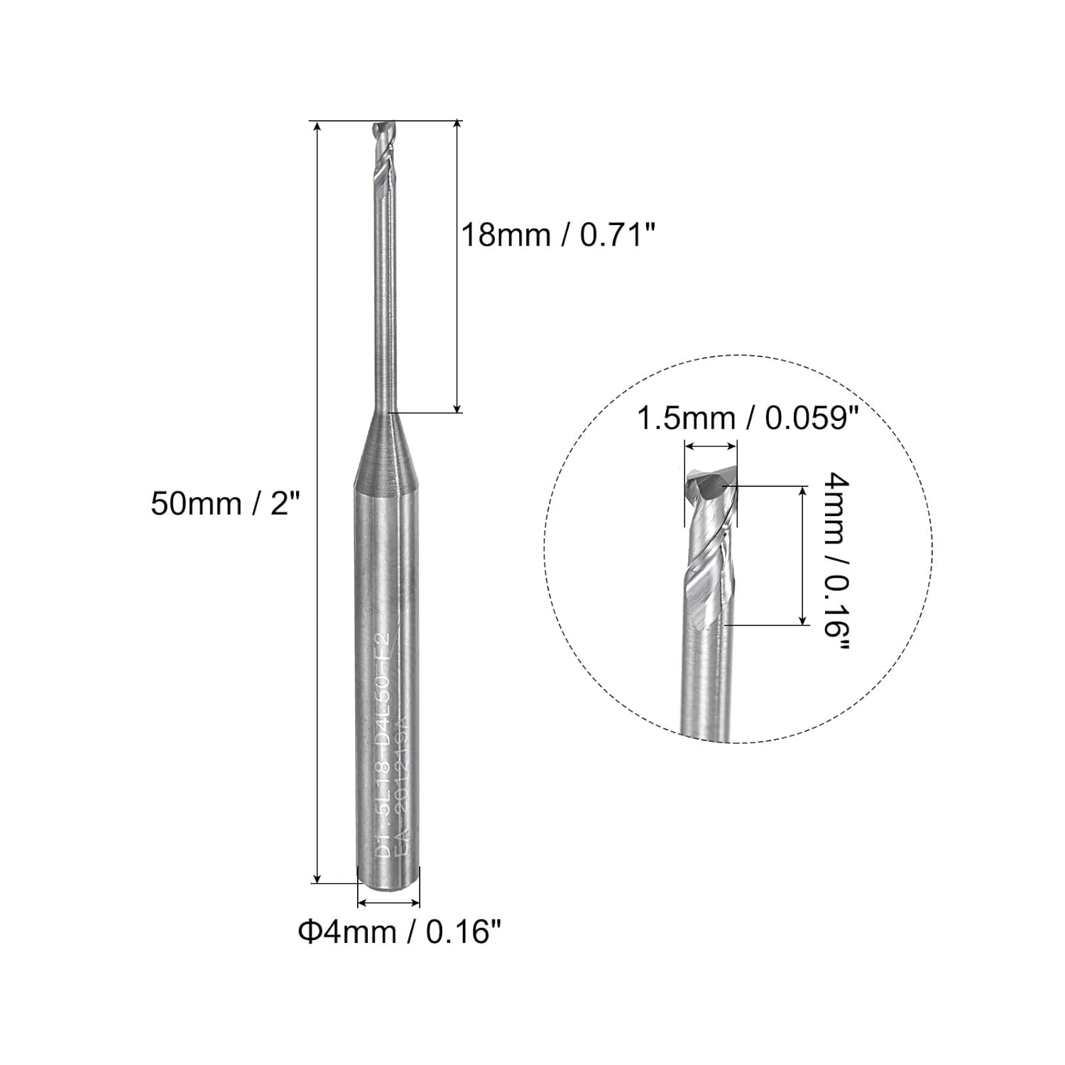 uxcell Square Nose End Mill, 1.5mm Solid Carbide Long Reach CNC Router Bits 2 Flutes Milling Cutter with Extended Neck, 18mm Cutting Length 4mm Shank