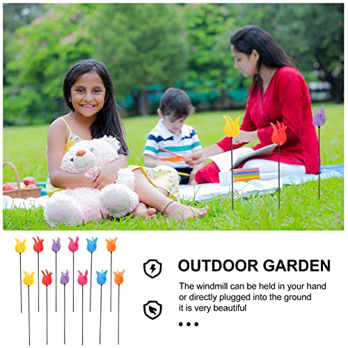 Hemoton 12Pcs Tulip Flower Wind Spinners Windmills Whirligig Lawn Yard Garden Decorations (Random Color) #TOP1