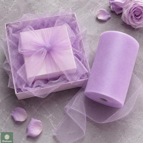Image of Lavender Tulle Fabric Roll 6 Inch x 100 Yards Tulle Ribbon