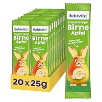 Bebivita Fruchtriegel Birne-Apfel (20 x 25g), Süße nur aus Früchten, perfekter Snack für zwischendurch, aus streng kontrollierten und ausgewählten Zutaten
