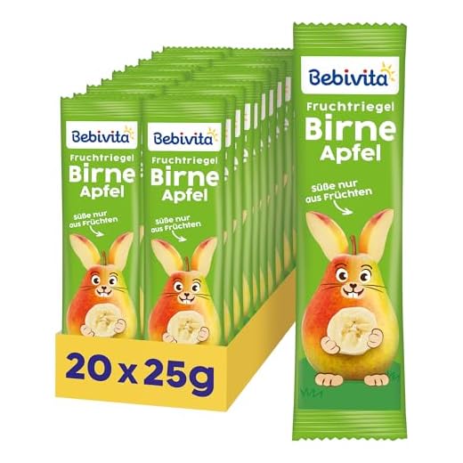 Bebivita Fruchtriegel Birne-Apfel (20 x 25g), Süße nur aus Früchten, perfekter Snack für zwischendurch, aus streng kontrollierten und ausgewählten Zutaten