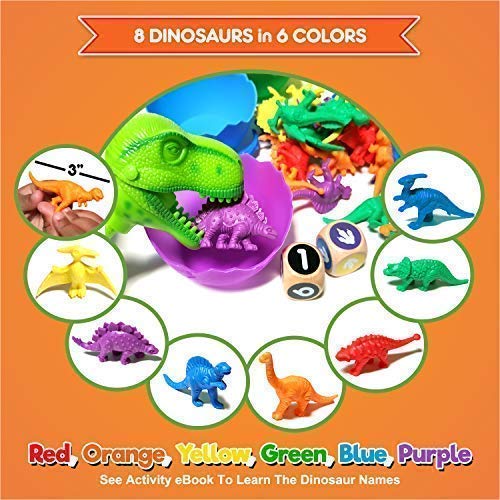 Jumbo Sorting & Counting Dinosaurs Matching Game - Educational Dinosaur Toys For 2 3 4 5 Year Olds With 54 Math Manipulatives, Dino Grabber, Toddler Games Dice, Toy Storage & Kids Activities Ebook #TOP2