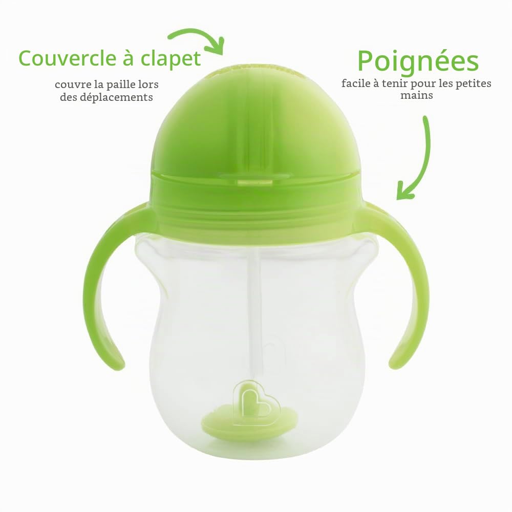Munchkin Tasse Sippy Bébé avec Paille | Tasse Étanche | Paille Lestée | Biberons Bébé - 7 oz / 207 ml | Vert
