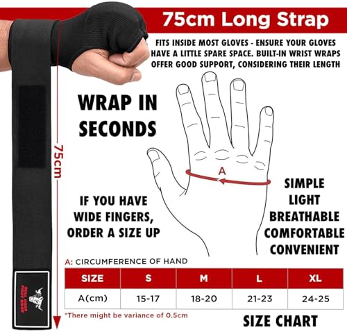 Cuatro Tallas - Guantes Interiores de Boxeo de Gel con Correas de 75 cm, Elásticos y Acolchados, Protección de Puños para Artes Marciales y Entrenamiento. (M) - imagen 7