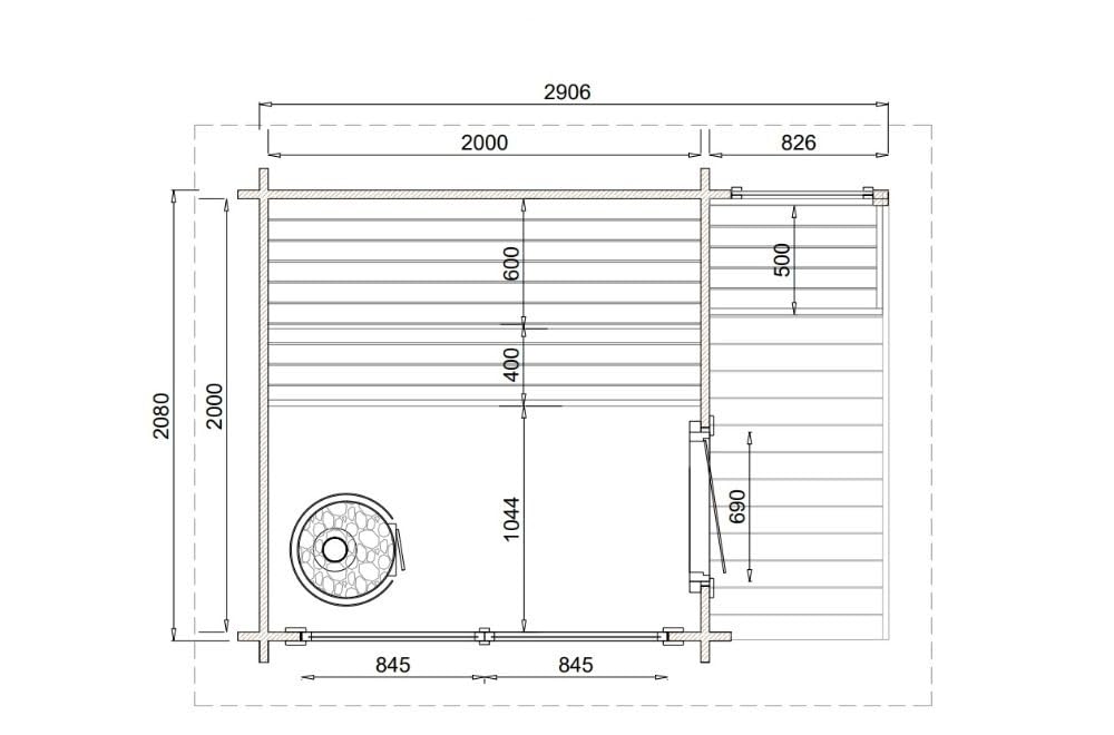 Gartensauna Außensauna Saunahaus Lizzy S 2 Sitzbänke aus Holz Wandstärke 40 mm