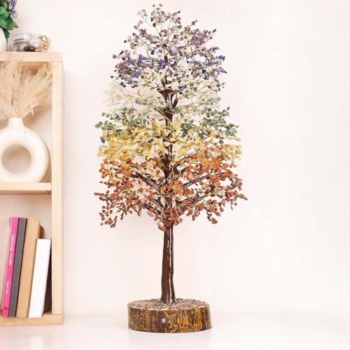 Image of Antique 7 Chakra Crystal Tree of Life 2500 Beads | Seven Chakra Gemstone Bonsai Money Tree for Positive Energy Good Luck | Home Decor Christmas Gift