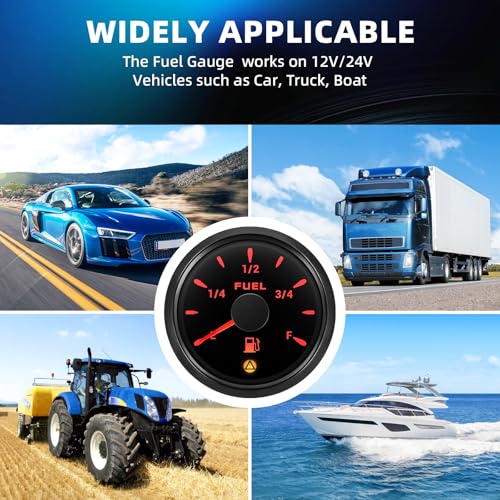 52mm Kraftstoffstandsanzeige,240-33/0-90/0-190ohm/10-180/240-30ohm Reichweitenmesser,Tankanzeige, wasserdicht digitale Tankgeber mit Alarmlicht für Auto Boot Yacht LKW