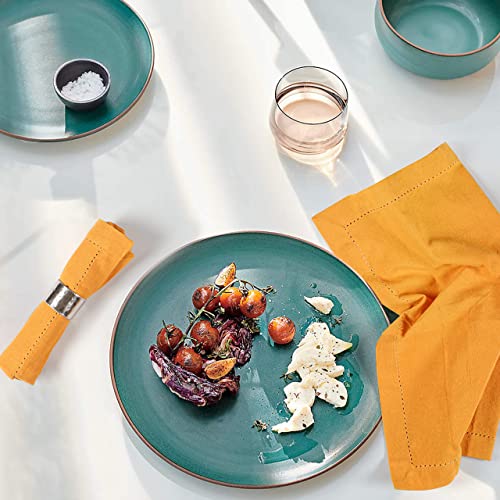 Palisa Cloth Dinner Napkins With Hemstitched Detailing & Mitered Corners Set Of 4 (18X18 Inches) Mustard - Cotton Reusable Dinner Napkins - Perfect For Weddings & Everyday Use #TOP2