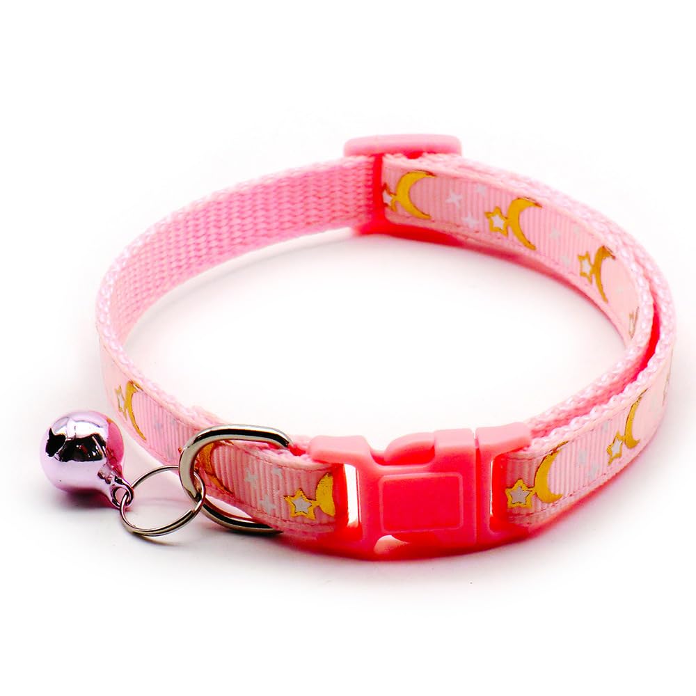 Reflektierendes Katzenhalsband, 6 Stück, abreißbar, mit Glocke, Mond, Sterne, niedliches Kätzchen, verstellbar, 19,1 - 32,5 cm, sicheres Kätzchenhalsband