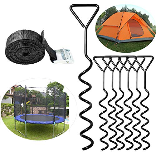 OK5STAR 6 Pack Trampoline Stakes 16in Black Spiral Trampoline Anchors Heavy Duty Trampoline Anchor Kit Trampolines Swing Sets Accessories