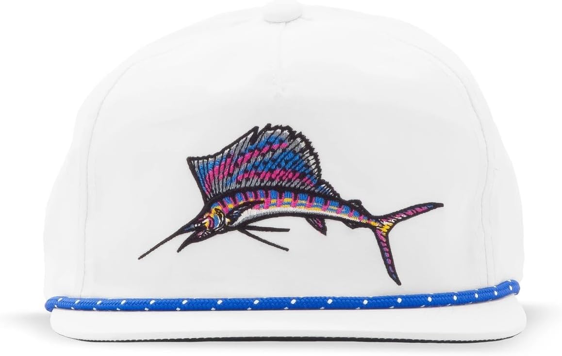 Bajío Flat Brim Fishing Hat – Marine Art Snapback Trucker Cap with Embroidered Ocean Design, Breathable and Coastal-Ready