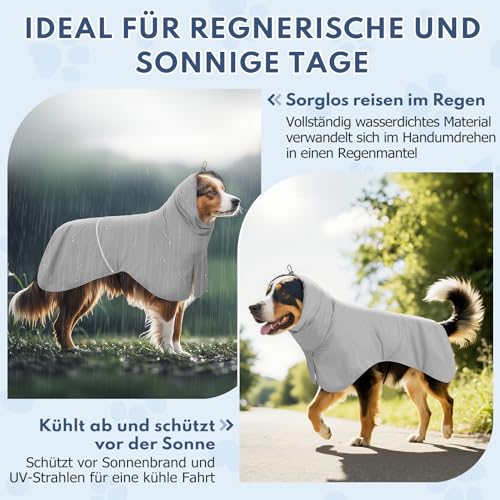 Wasserdichter Hunderegenmantel mit Reflektorstreifen & Leinenöffnung - Atmungsaktiver Regenjacke für Hunde Aller Größen, Winddicht und Verstellbar für Kleine, Mittelgroße & Große Hunde (Grau, M)