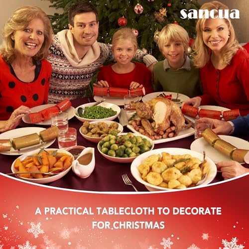 Image of sancua 2 Pack Round Tablecloth 70 Inch Burgundy, Stain and Wrinkle Resistant Table Cloth - Washable Polyester Table Cover for Dining Tables, Buffet Parties and Camping