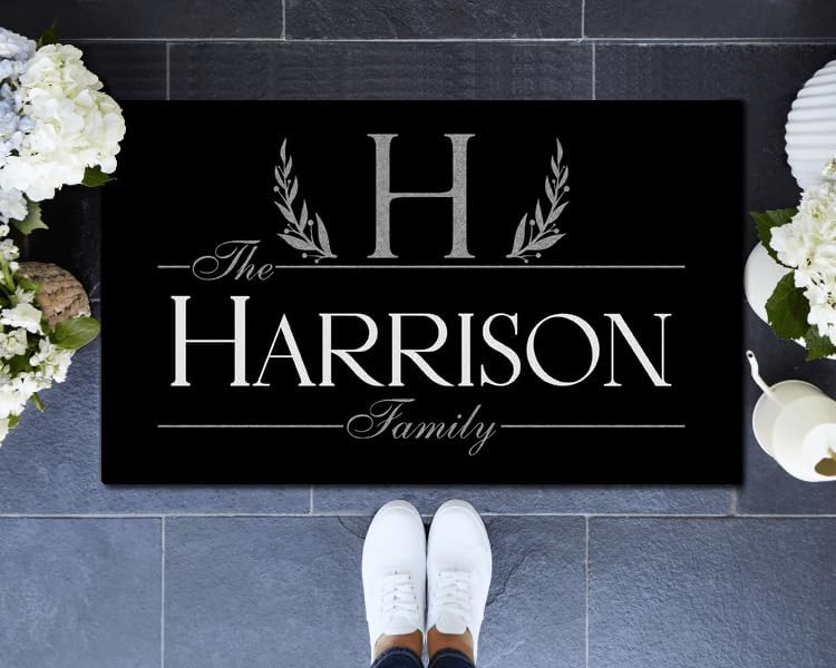 Miniatura 2 de Tapete para puerta de 30 x 18 pulgadas, nombre inicial con monograma, tapete personalizado de perfil bajo, tapete para puerta delantera, tapete de