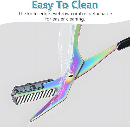 Miniatura 6 de Tijeras de cejas 2 en 1 con peine, cortador de cejas de acero inoxidable de precisión, tijeras de aseo antideslizantes para hombres y mujeres