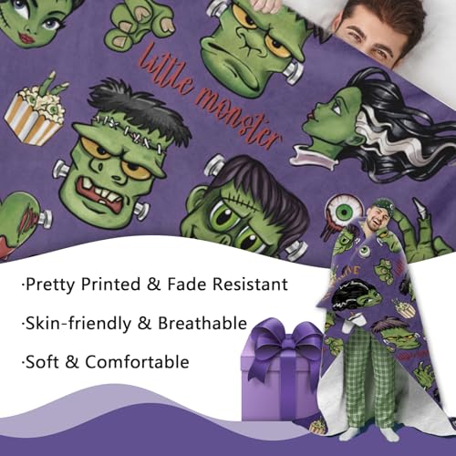 Zzkol ZZK-174-BL Halloween Horror Classic Movie Flannel Blanket, It'S Alive Frank-En.Stein Little Monster Throw Blanket Gifts For Kids Men Women, Scary Eyeball Heart Soft Blanket For Bedding Sofa 50 X 60 Inch thumb #2