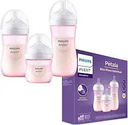 Philips Avent Kit de Mamadeira Pétala, 125ml bico fluxo-lento, 260ml bico fluxo-médio, 330ml bico fluxo-rápido, Rosa SCD838/28