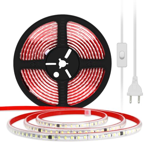 Image of AC 110V LED Strip Lights 32.8 Feet Cuttable Rope Lights | 120 LEDs /M Adhesive Flexible LED Strips 3000K Warm White Tape Light IP67 Waterproof for Bedroom Kitchen Cabinets Lighting