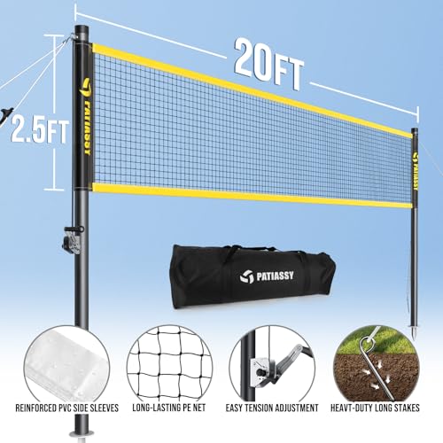 Patiassy Professional Badminton Set with Carbon Fiber Badminton Rackets Set of 4, Outdoor Portable Badminton Net with Anti-Sag Winch System, 4 Nylon Badminton Shuttlecocks and Bag
