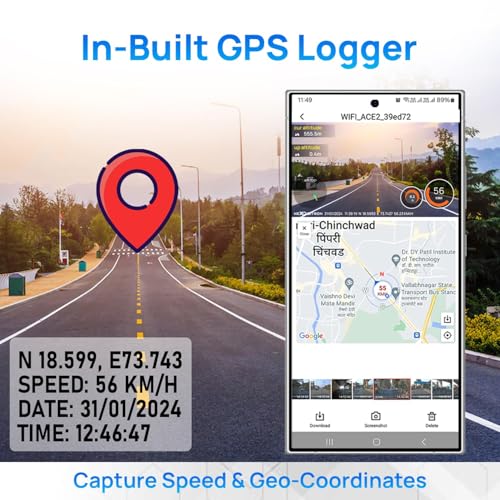 Image of NEXDIGITRON ACE 2 Car Dash Camera with in-Built GPS Logger, Native 2K 1440P, Intuitive Screen, Voice Control, Super-Capacitor, Made in India, Optional Parking Mode, Upto 256GB Supported