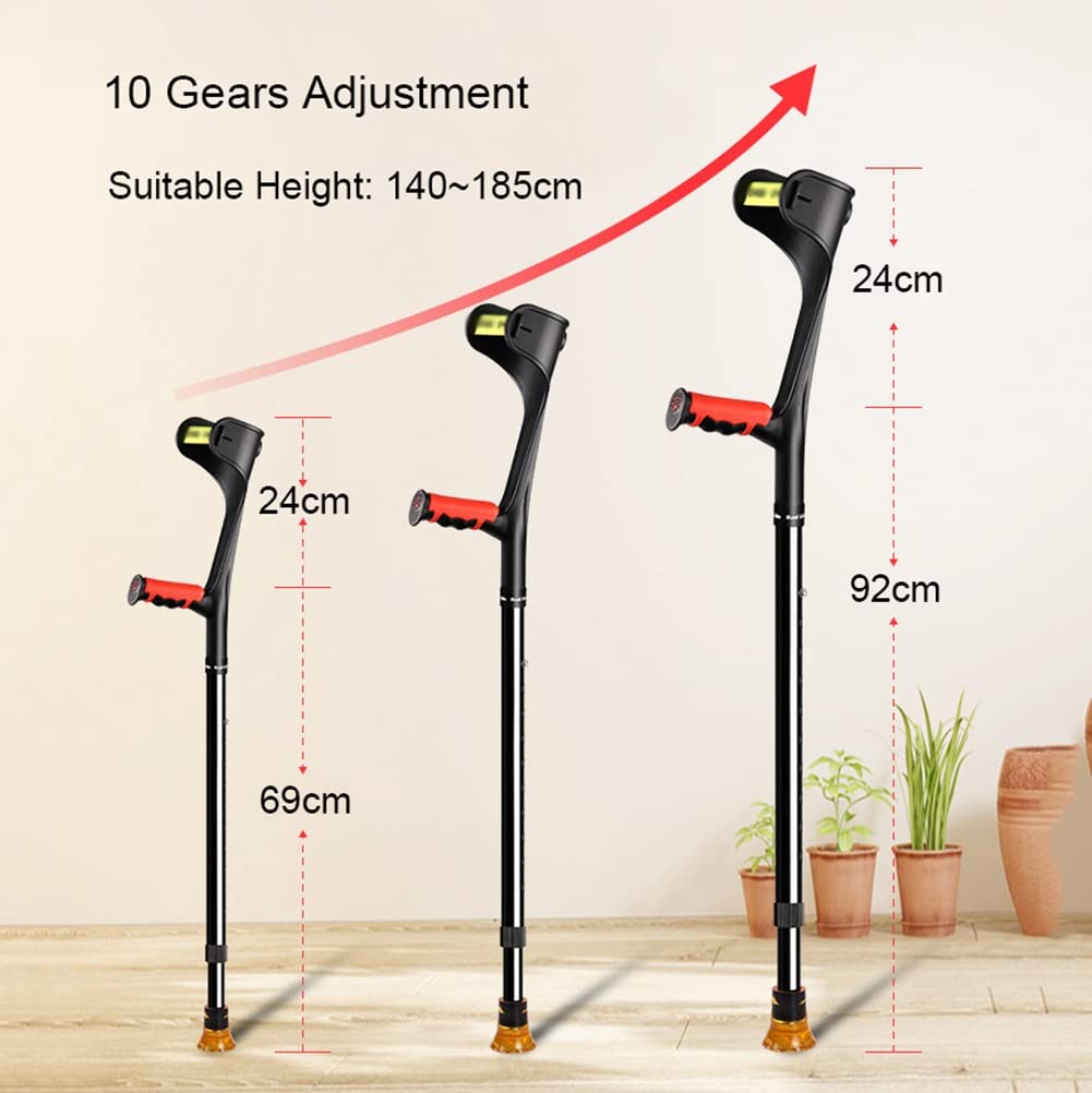 Muletas Ortopédicas Plegables de Aluminio(x2 uds,Puño Abierto),Muletas de Codopara Adultos--Agarre Cómodo,Muletas de Codo Telescópica Ajustable con Agarres Ergonómicos y Reflector ( Color : Black )