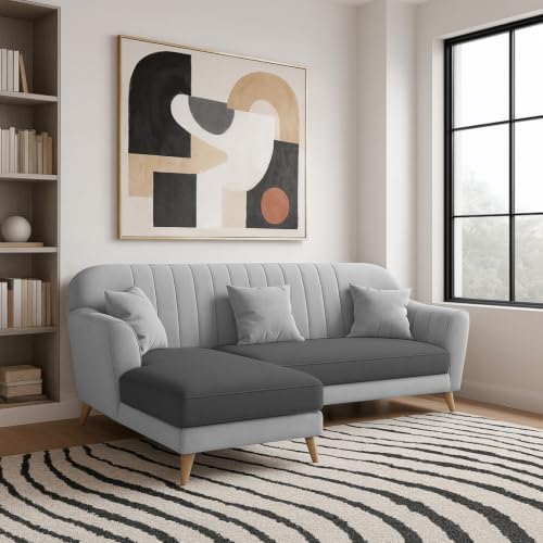 Image of Atticus LHS 4 Seater L Shape Sofa Set with Ottoman for Living Room (Black Grey Fabric) Premium Fabric Sofa Set