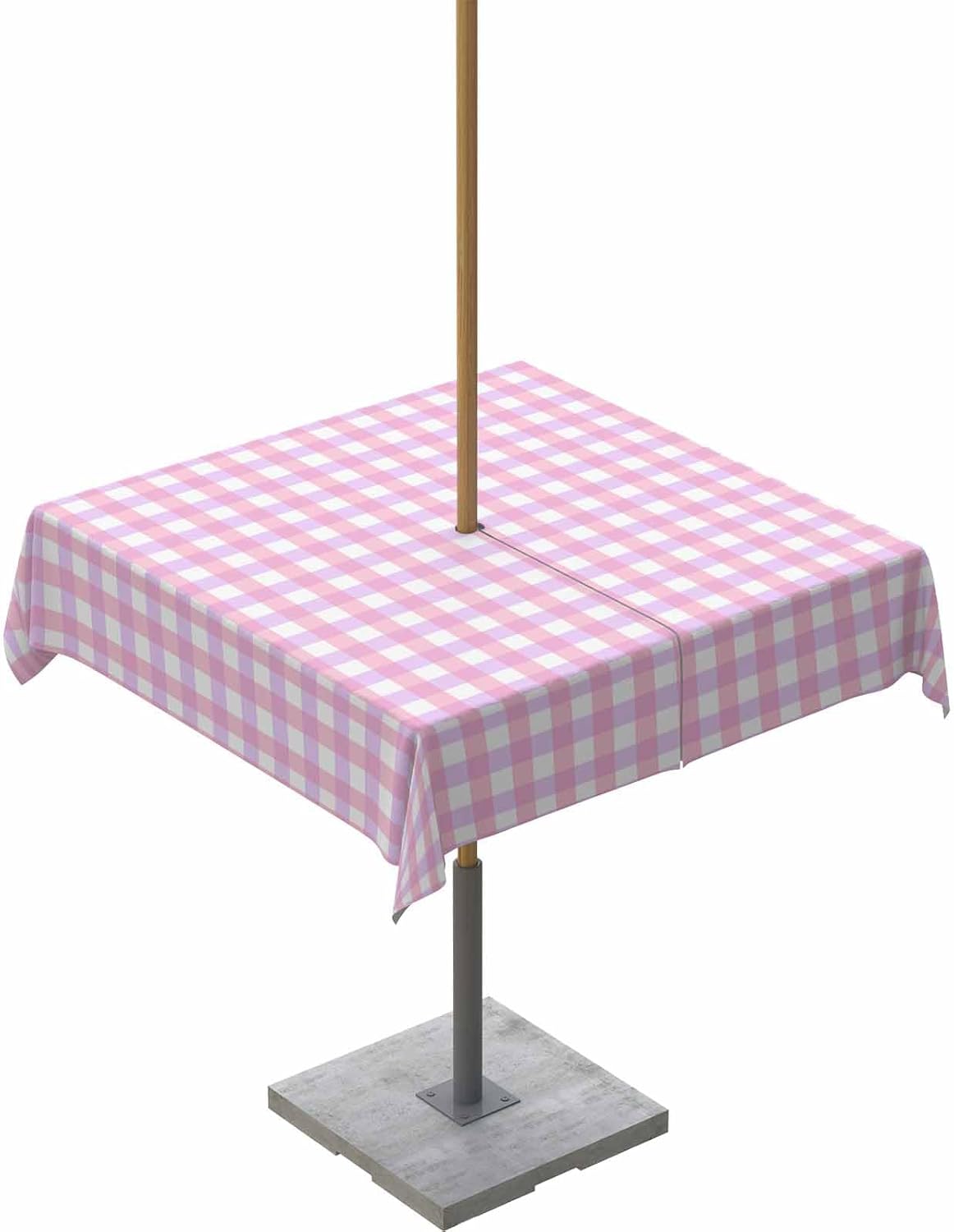 Outdoor Tablecloth with Umbrella Hole and Zipper 60" Square Classic Pink Plaids Pattern Water Repellant Table Cover Tabletop Collection for Party Patio Picnic