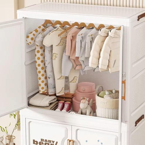 Image of Mevigo 4- Door Plastic Wardrobe for Kids| Almirah and Wardrobe for Baby Clothes| Modular Storage Cabinet with Wheel Organizer for Cupboard Rack for Clothes /Shoes /Books /Toy -Little panda-SJ6514