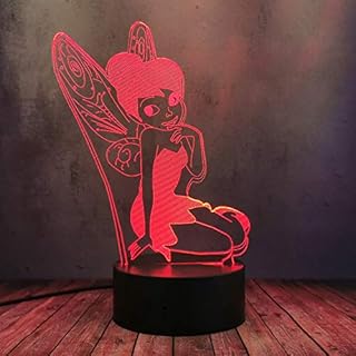 Fairy Elf Tinker Bell Princess Illusion 3D LED Night Light for Girls Bedroom Decor 16 Color Table Lamp, Creative Touch Remote Desk Lamp for Kid Baby Sleep Art Decor Flash Toy Festival Gift (Elves)