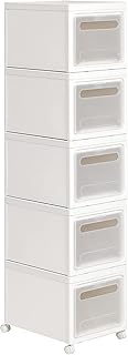 SONGMICS Boîtes de Rangement, Lot de 5, Coffres, Organisateurs avec Portes, couvercles, roulettes, empilables, en Plastique, 40 x 30 x 25 cm, Blanc KFR015W01