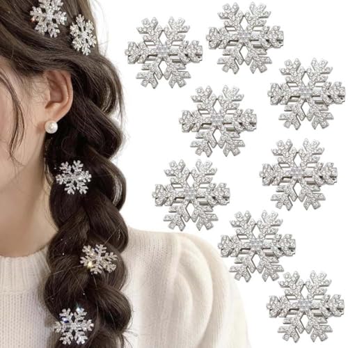 8 pinzas de nieve con strass, metal plateado miniatura 1