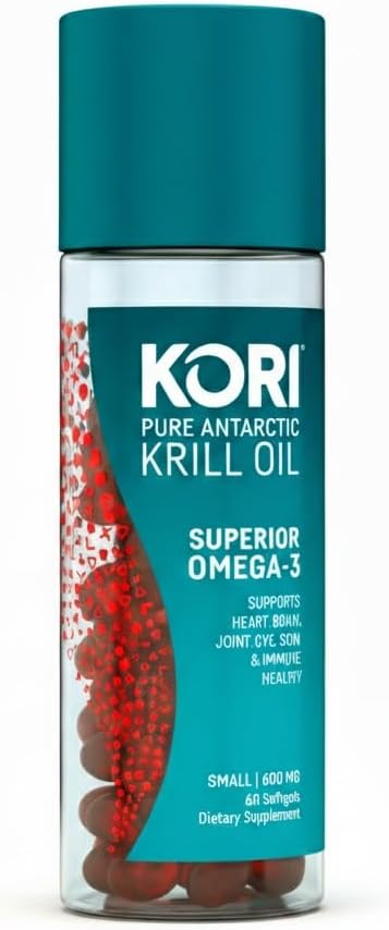 Kori Krill Oil Omega 3 Superior Absorption Oil Supplement, EPA & DHA, 600 mg, 60 Softgels