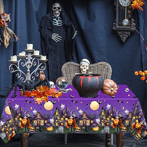 3Pcs Halloween Tablecloths-Witch Party Decoration Purple Halloween Plastic Table Covers Pumpkin Witch Cute Halloween Party Supplies #TOP2