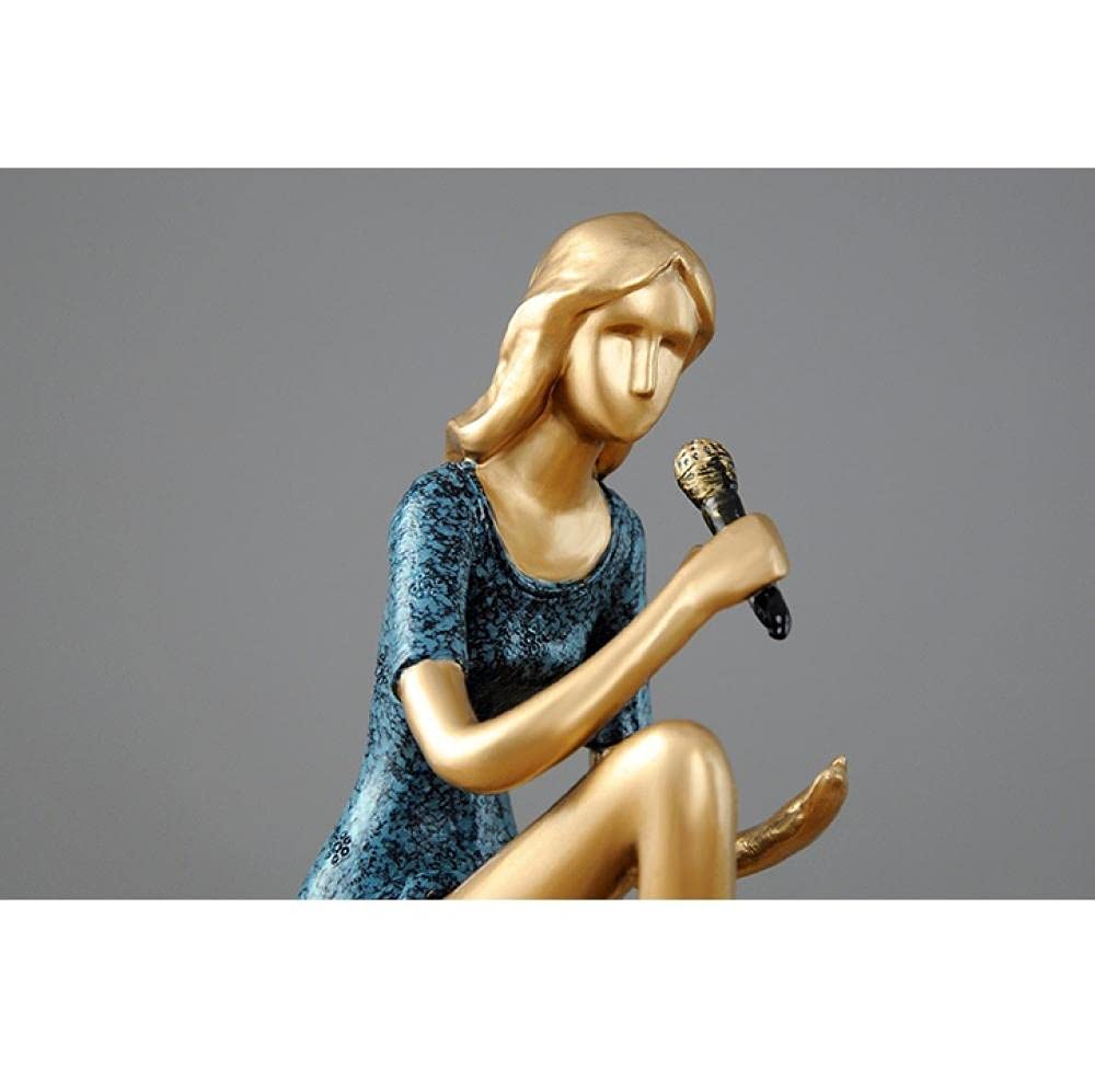 LZHLMCL Soprammobili 2 Pezzi Resina Artigianato Ornamenti Ragazza Canta Suonare Il Pianoforte Cerchio Decorazione Domestica Figurine In Miniatura A