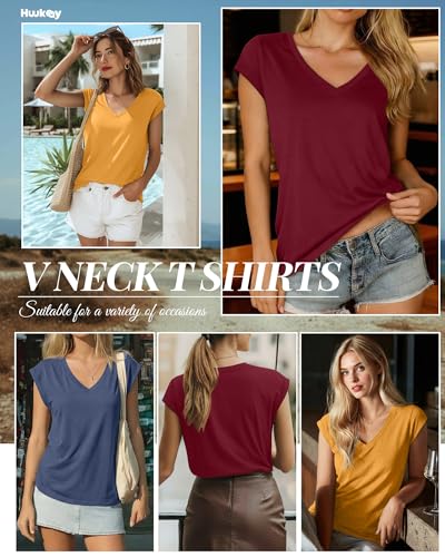 Image of Huukeay 3 Pack Women's V Neck Cap Sleeve T Shirts