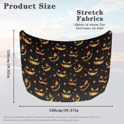 Image of Pumpkin Face Hood Cover for Car, Halloween Pumpkin Face Car Hood Cover 3X5FT Stretchable Polyester Fabrics Automotive Exterior Accessories for SUV Sedans Trucks