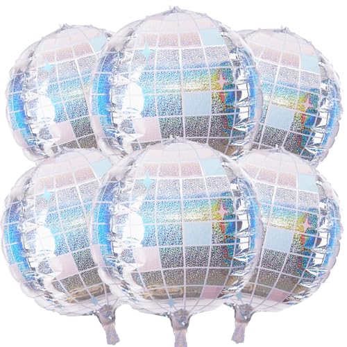 Image of 6 Pcs 22 Inch Iridescent Disco Ball Balloons Iridescent Big Disco Balloons