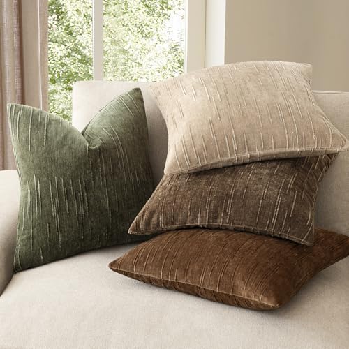 Image of Foindtower Pack of 2 Slubby Textured Chenille Throw Decorative Pillow Covers Square Accent Solid Cushion Cover Soft Farmhouse Pillow Case for Couch Sofa Bedroom Living Room 20x20 Inch,Dark Olive Green