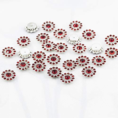 50 Pcs Rhinestone Embellishments Crystal Decoration Brooch Button Flatback Diy Craft For Flower Headband Dress Accessory 14Mm (Red) #TOP2